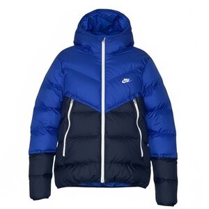 Nike Storm Fit Wind Runner Hooded Puffer Jacket Royal and Navy Blue-Men’s Large